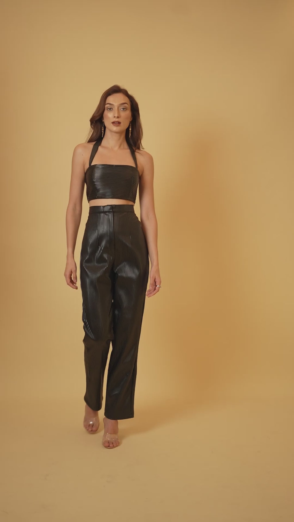 Black Pleated Faux Leather Pants