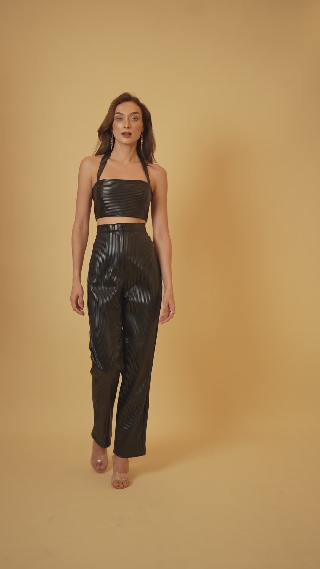 Black Pleated Faux Leather Pants