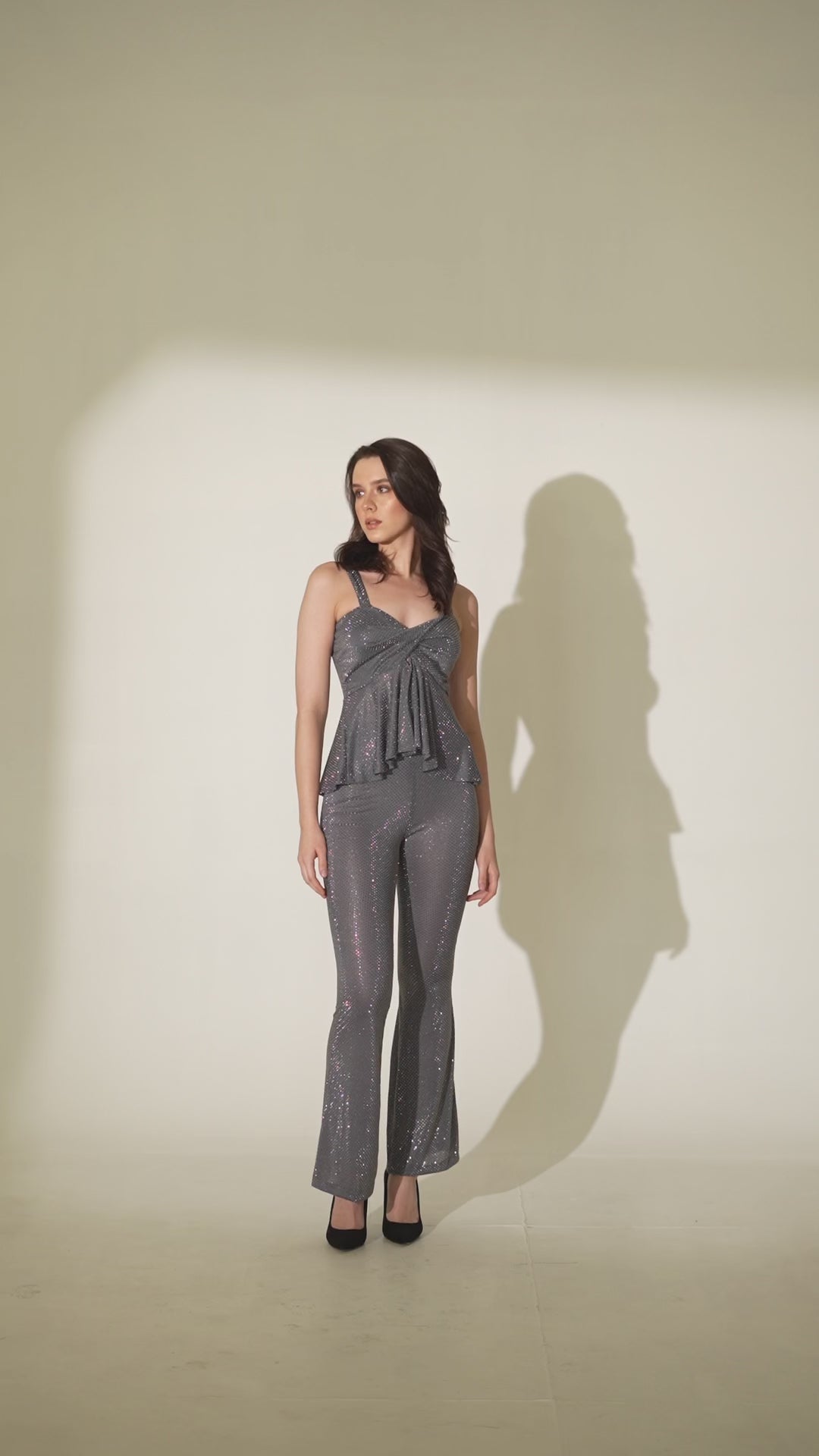 Grey Rhinestone Peplum Top