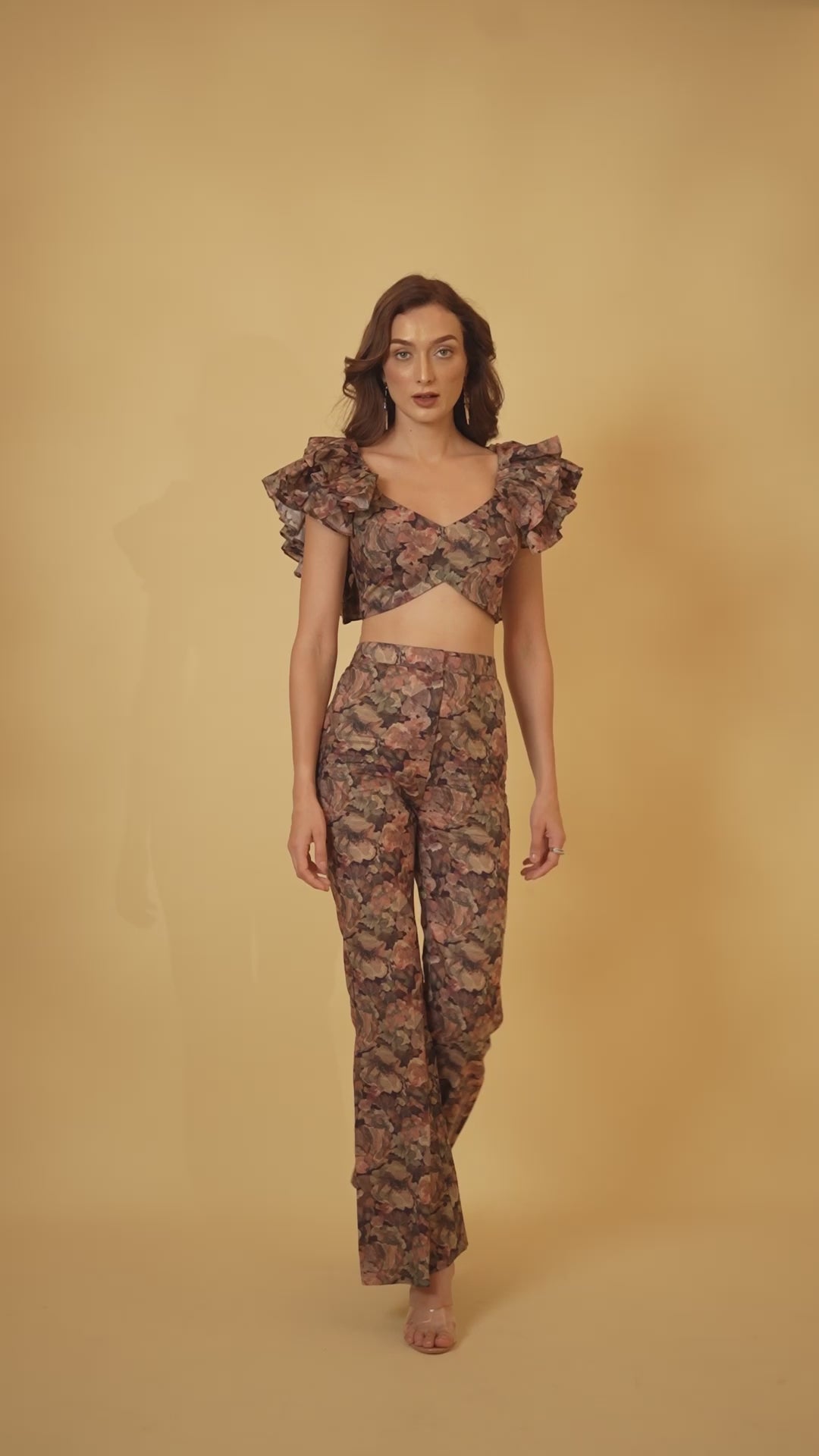 Mulberry Printed Bell bottoms and Ruffle top Co -ord
