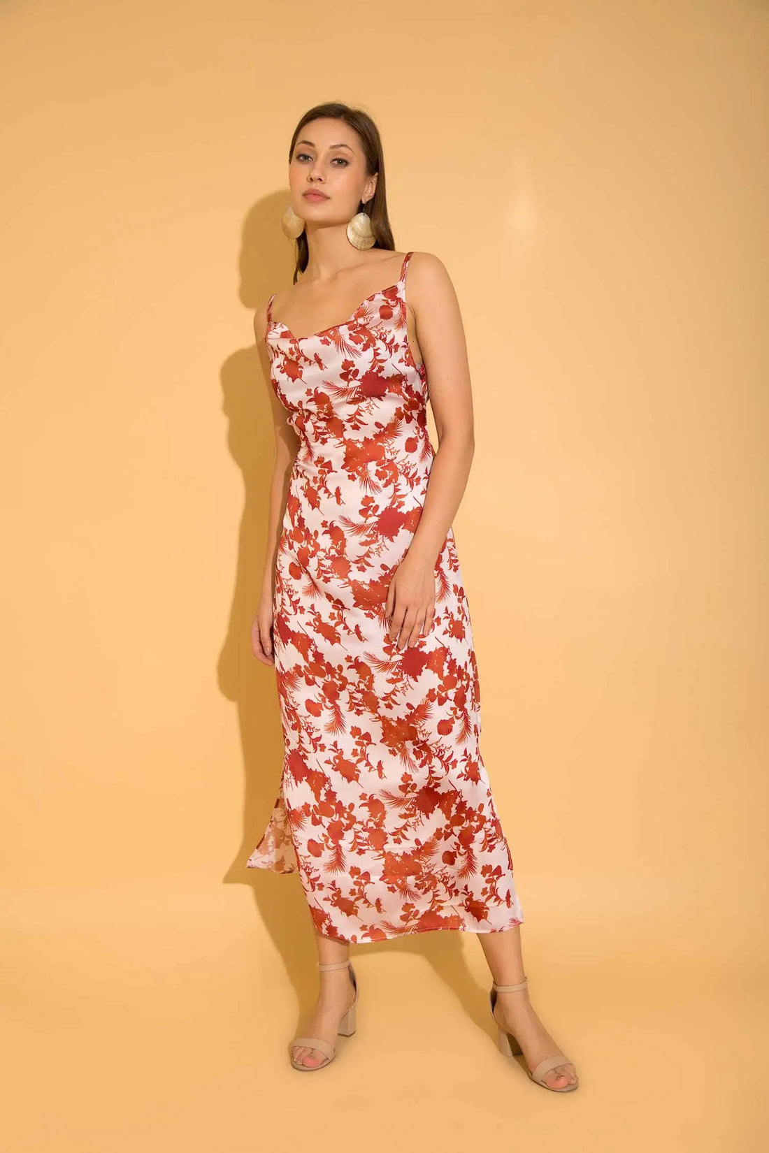 Printed Cowl Neck Dress - DRESSES