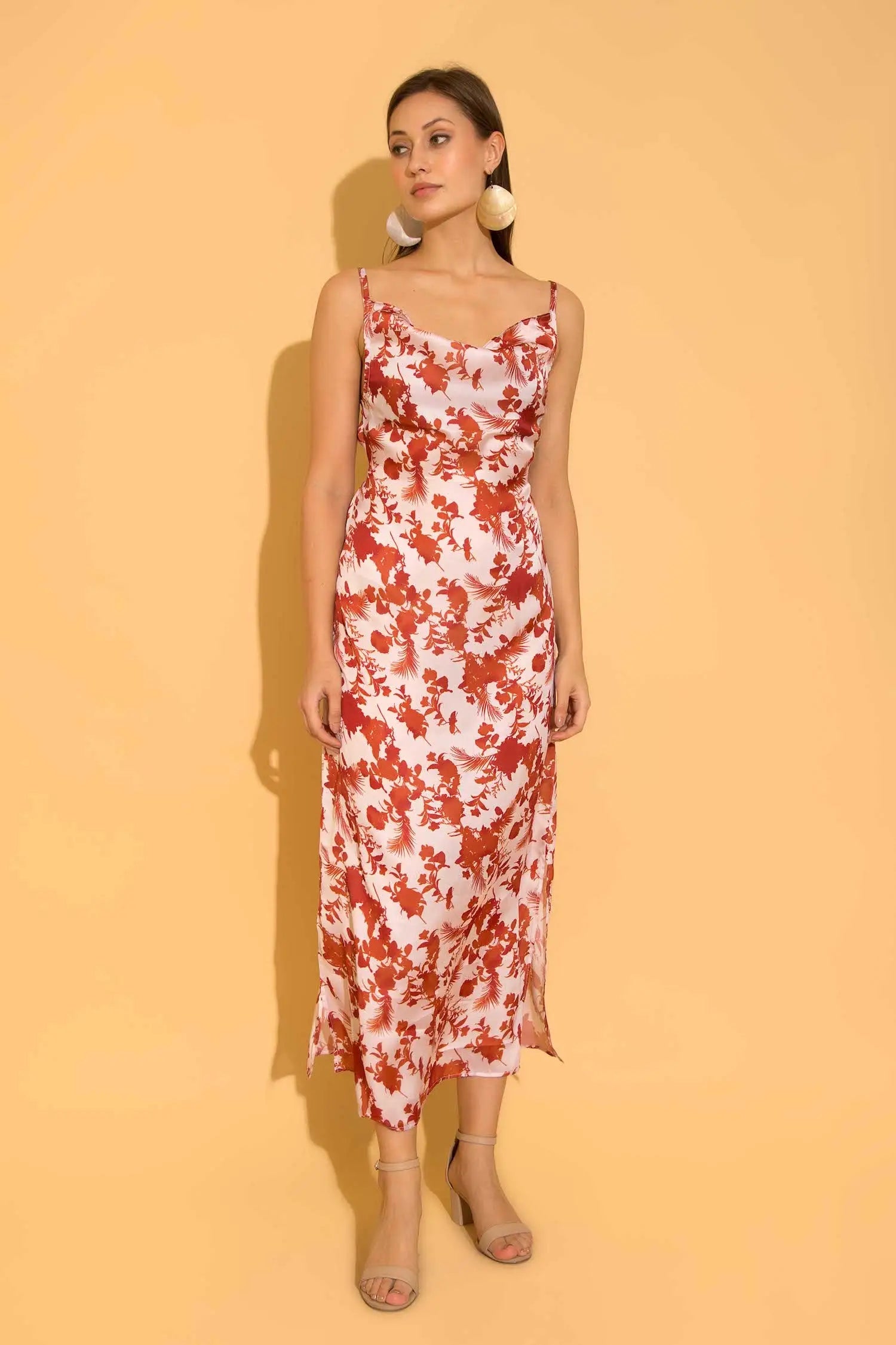 Printed Cowl Neck Dress - DRESSES