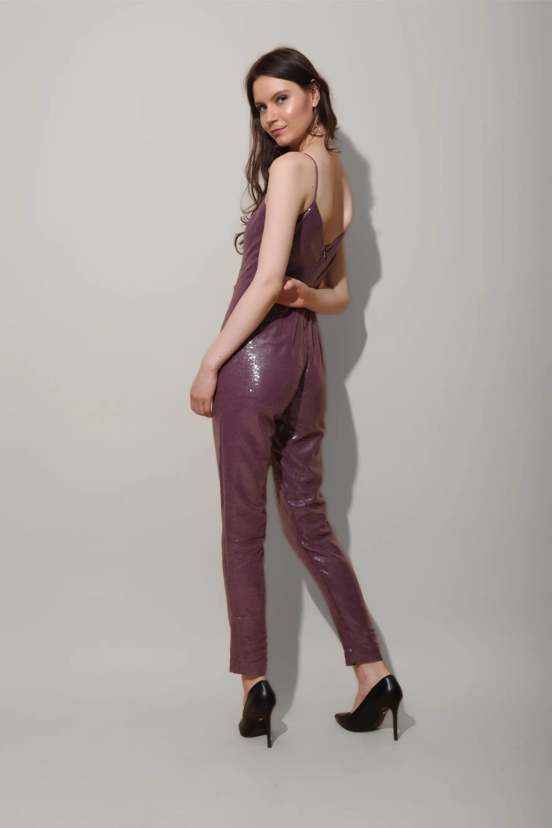 Purple Sequins Jumpsuit - Jumpsuits