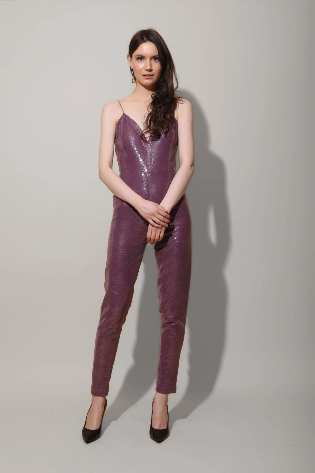 Purple Sequins Jumpsuit - Jumpsuits