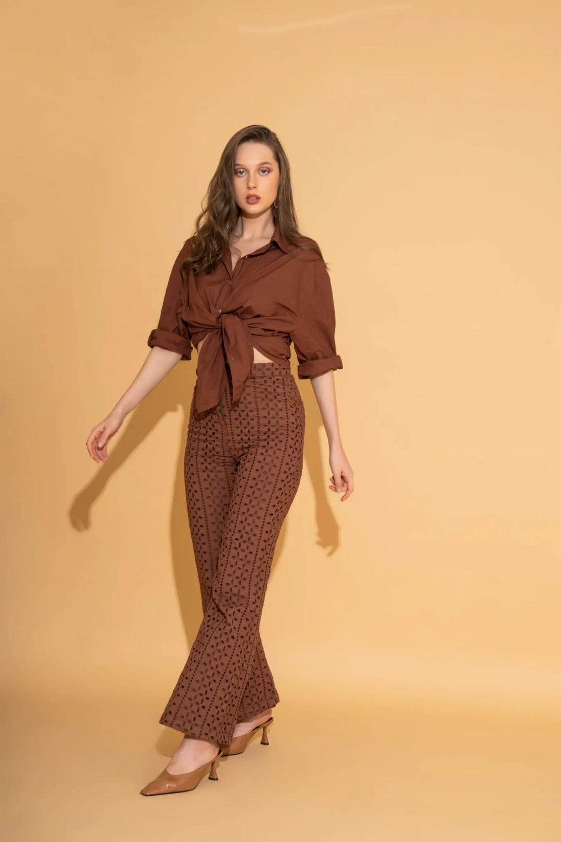 Rust Schiffli Pants and Poplin Shirt Co-ord Set - SET