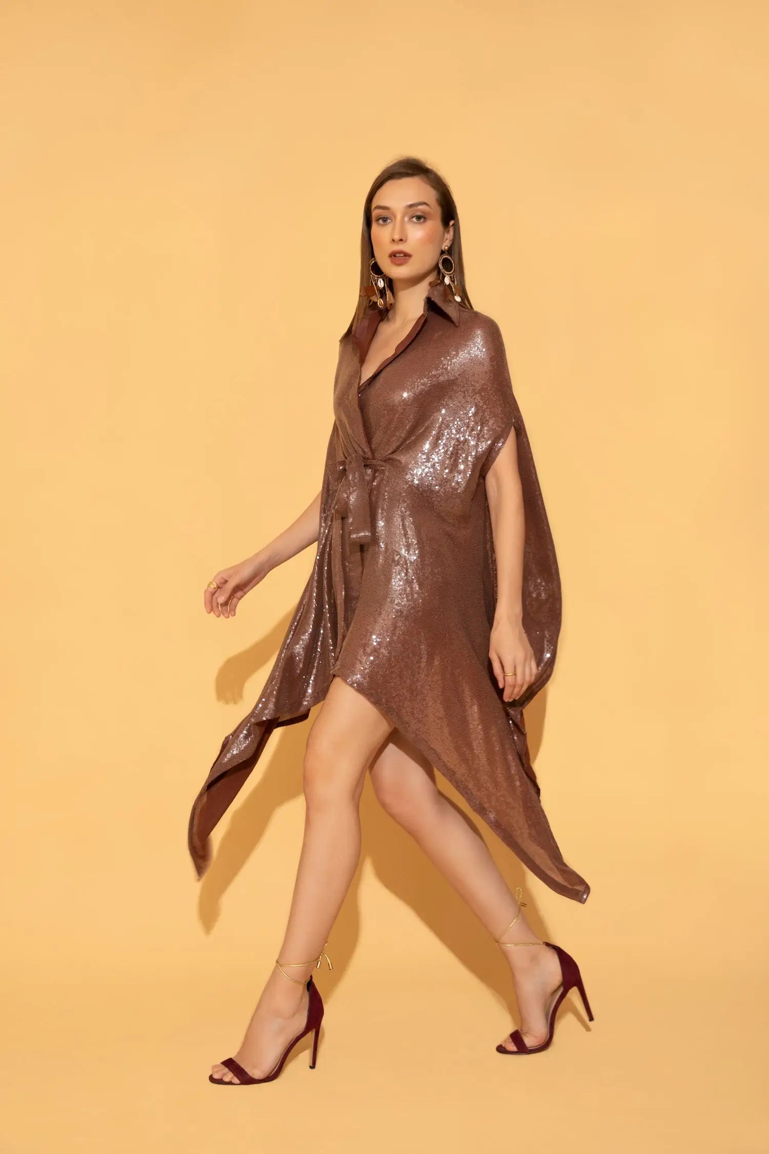 An evening party wear kaftaan dress in Torqadorn's signature sequins fabric