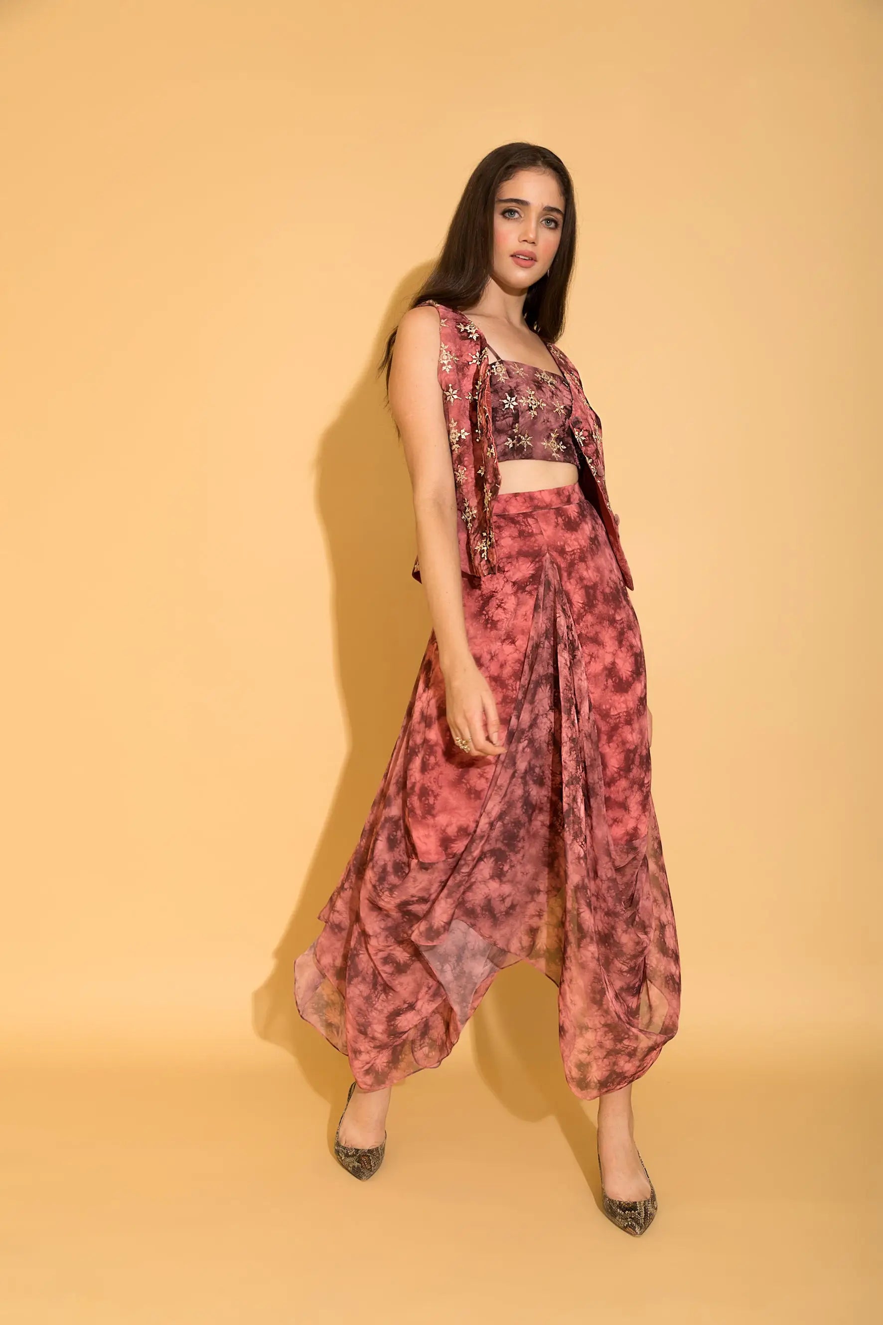 Rust Tie-Dye Dhoti Skirt - SKIRTS