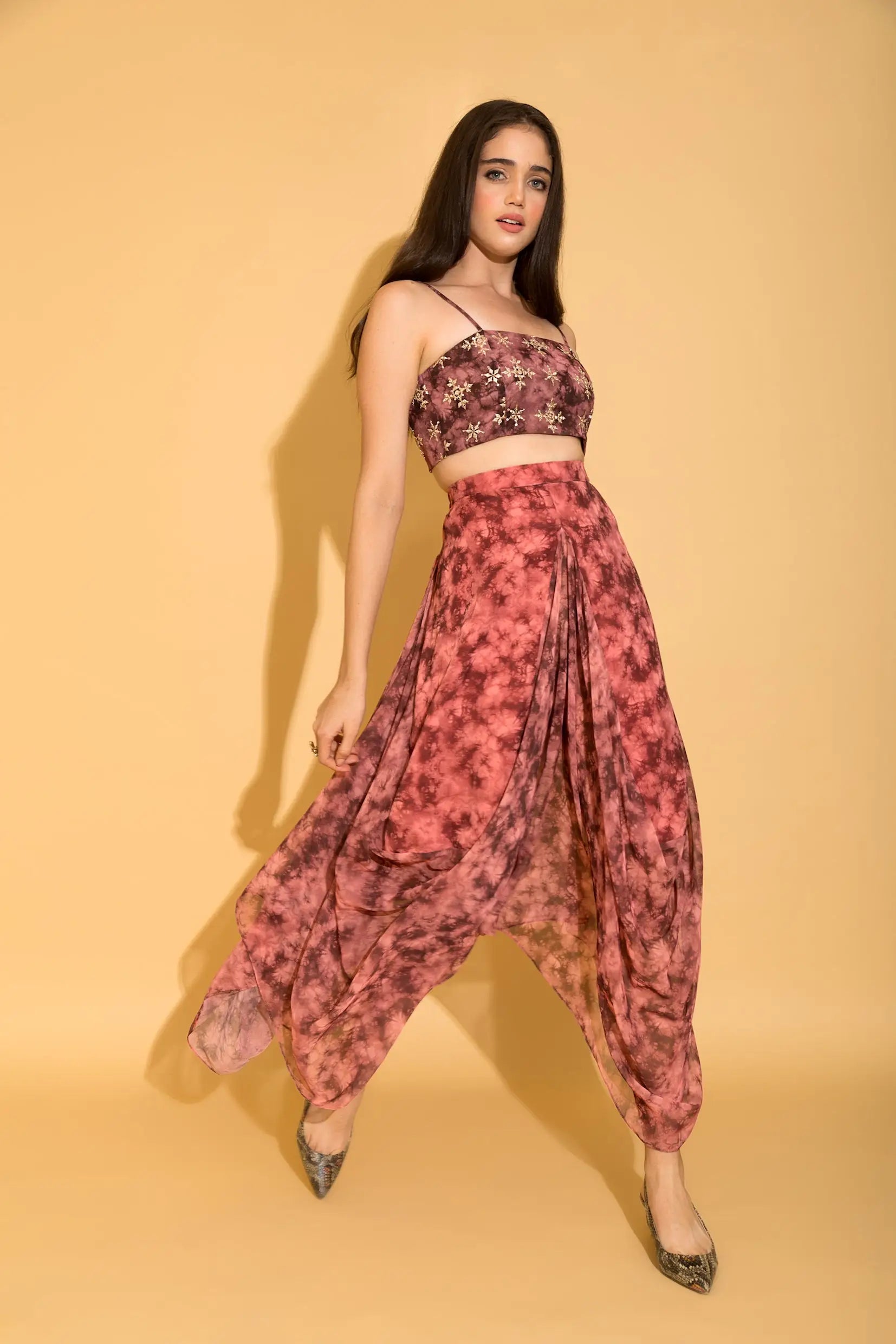 Rust Tie-Dye Dhoti Skirt - SKIRTS