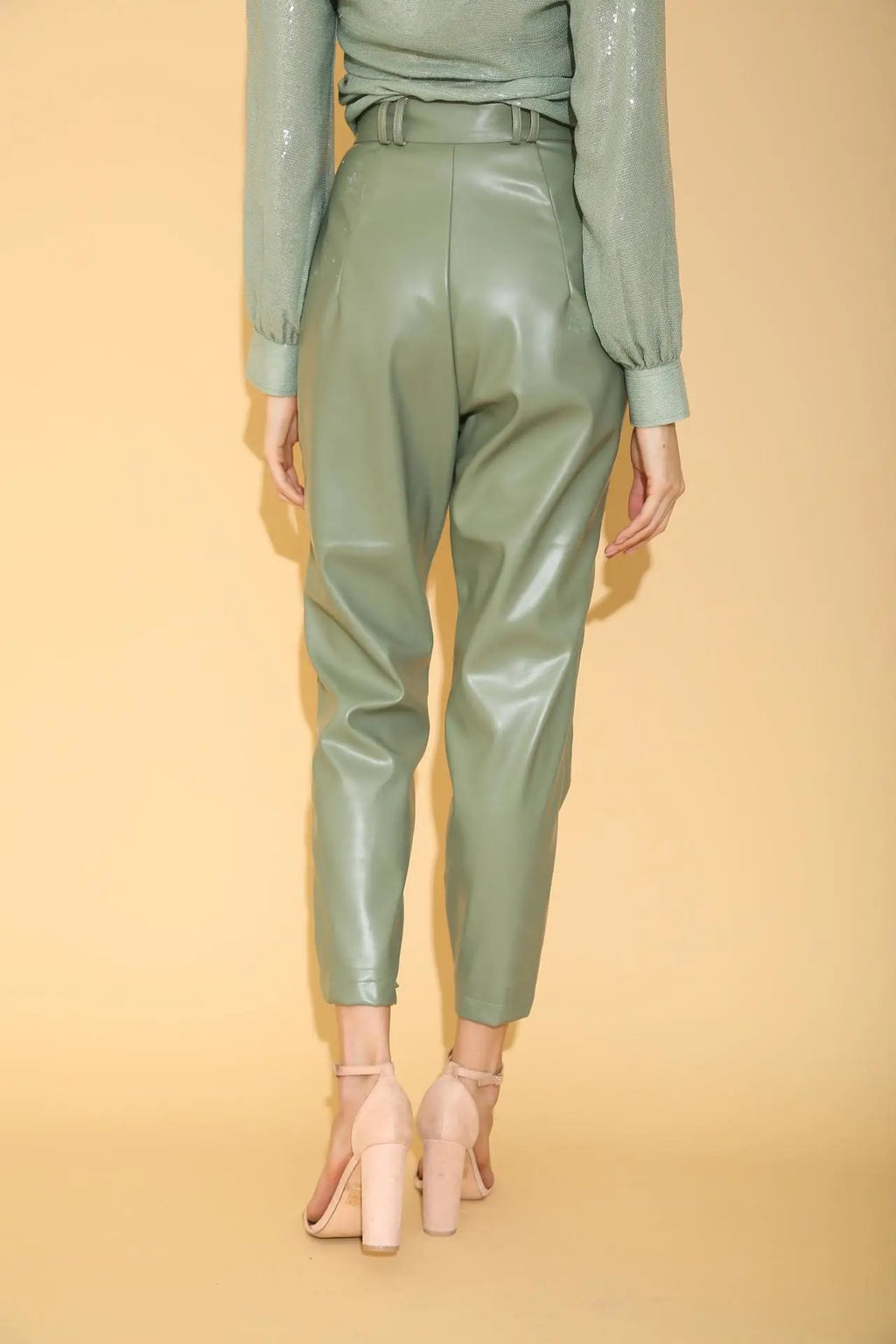 Sage Green Faux Leather Pants - PANTS