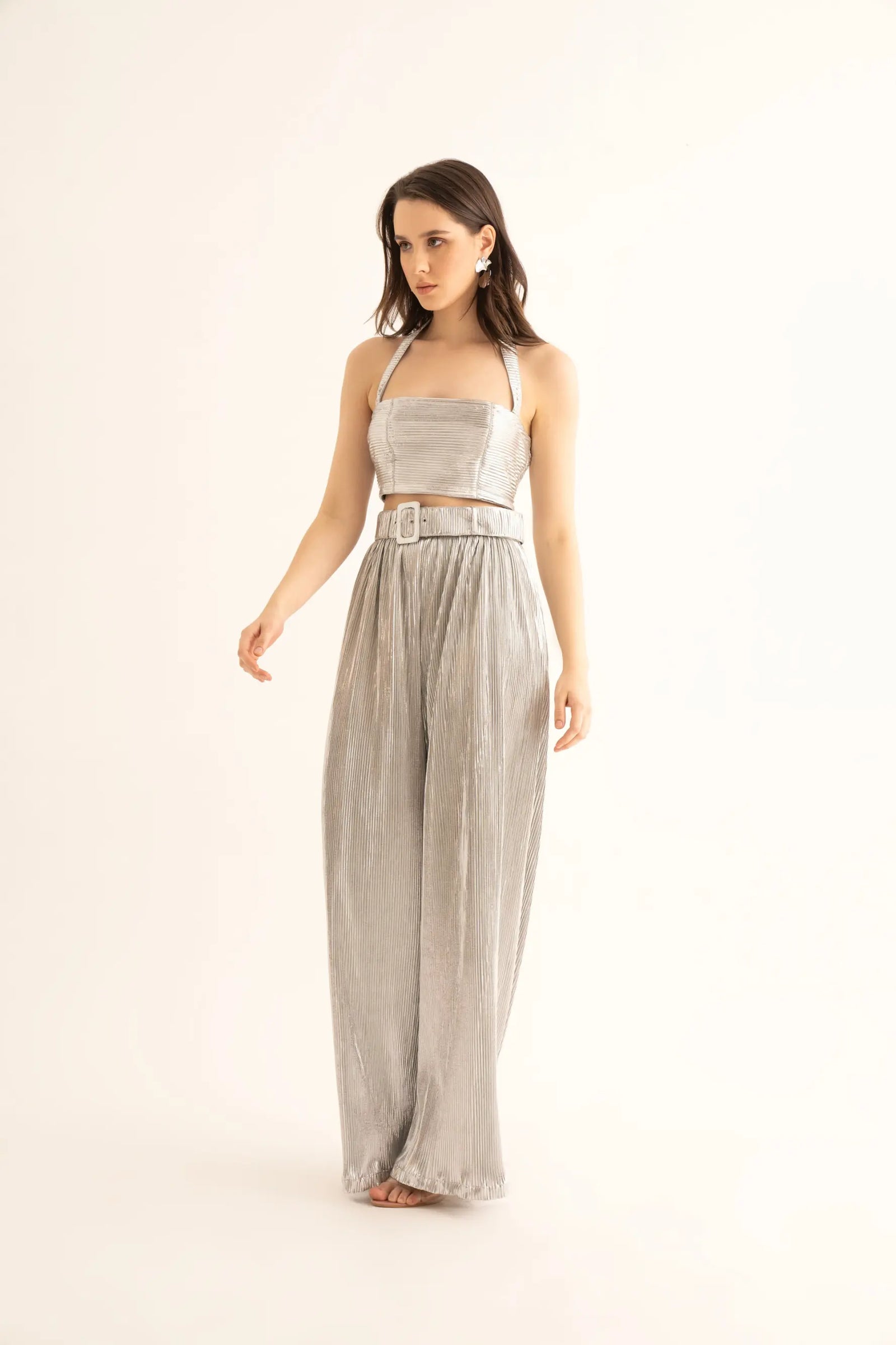 Silver Pleated Crop Top - TOPS
