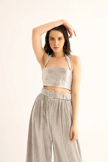 Silver Pleated Crop Top - TOPS