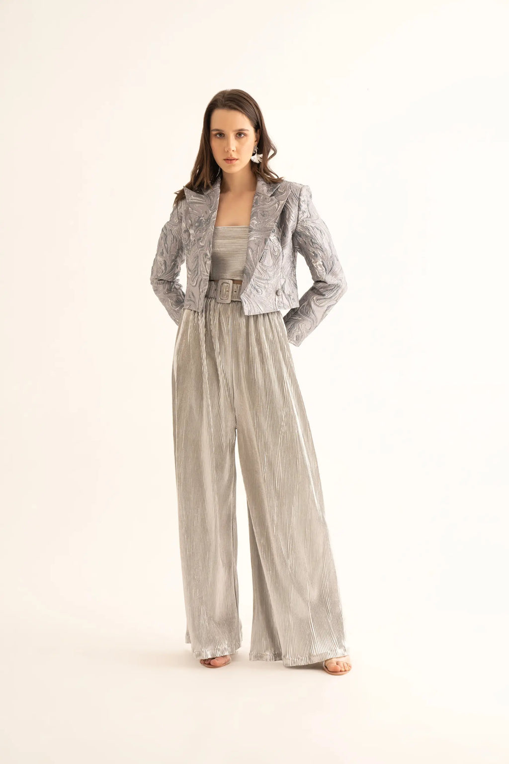 Silver Pleated Crop Top - TOPS