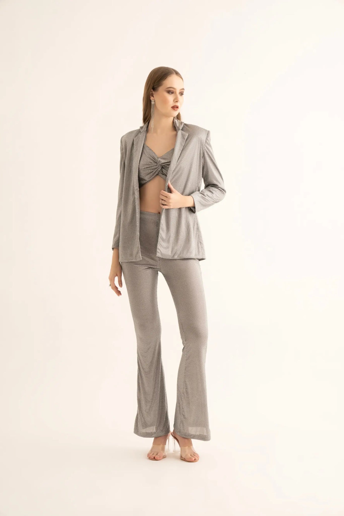 Silver Rhinestone Bell Bottoms - PANTS