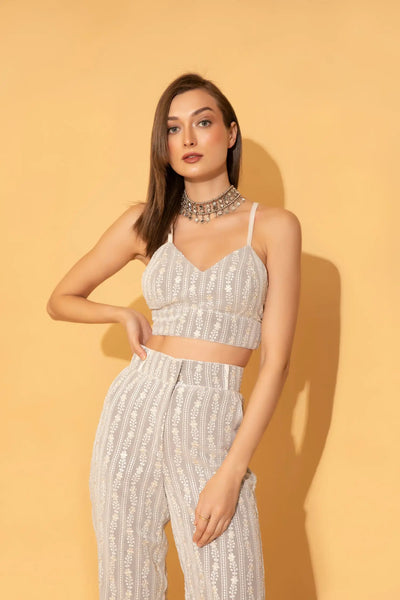 Slate Grey Embroidered Crop Top - TOPS
