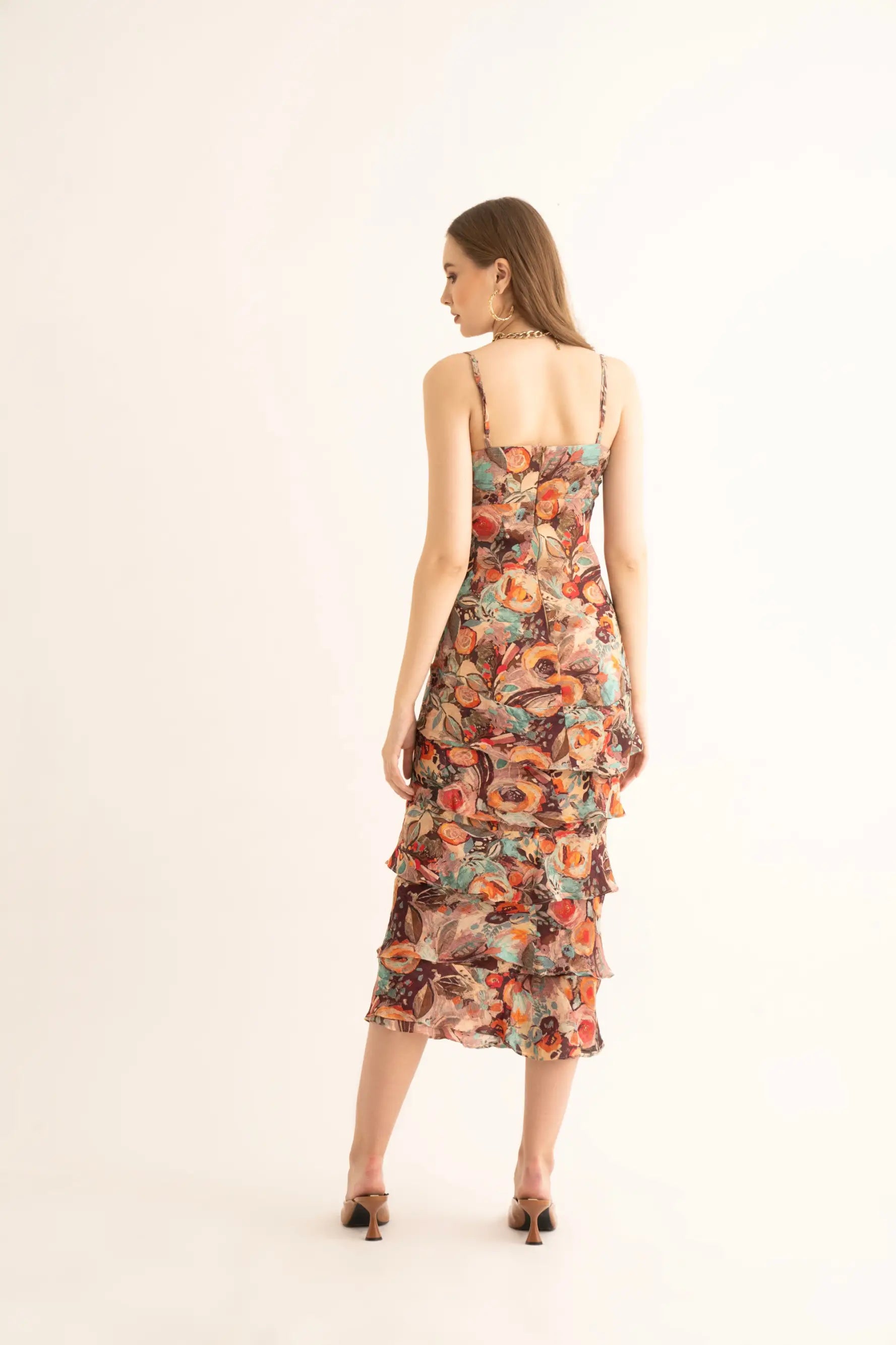 Smudged Floral Maxi Ruffle Dress - DRESSES