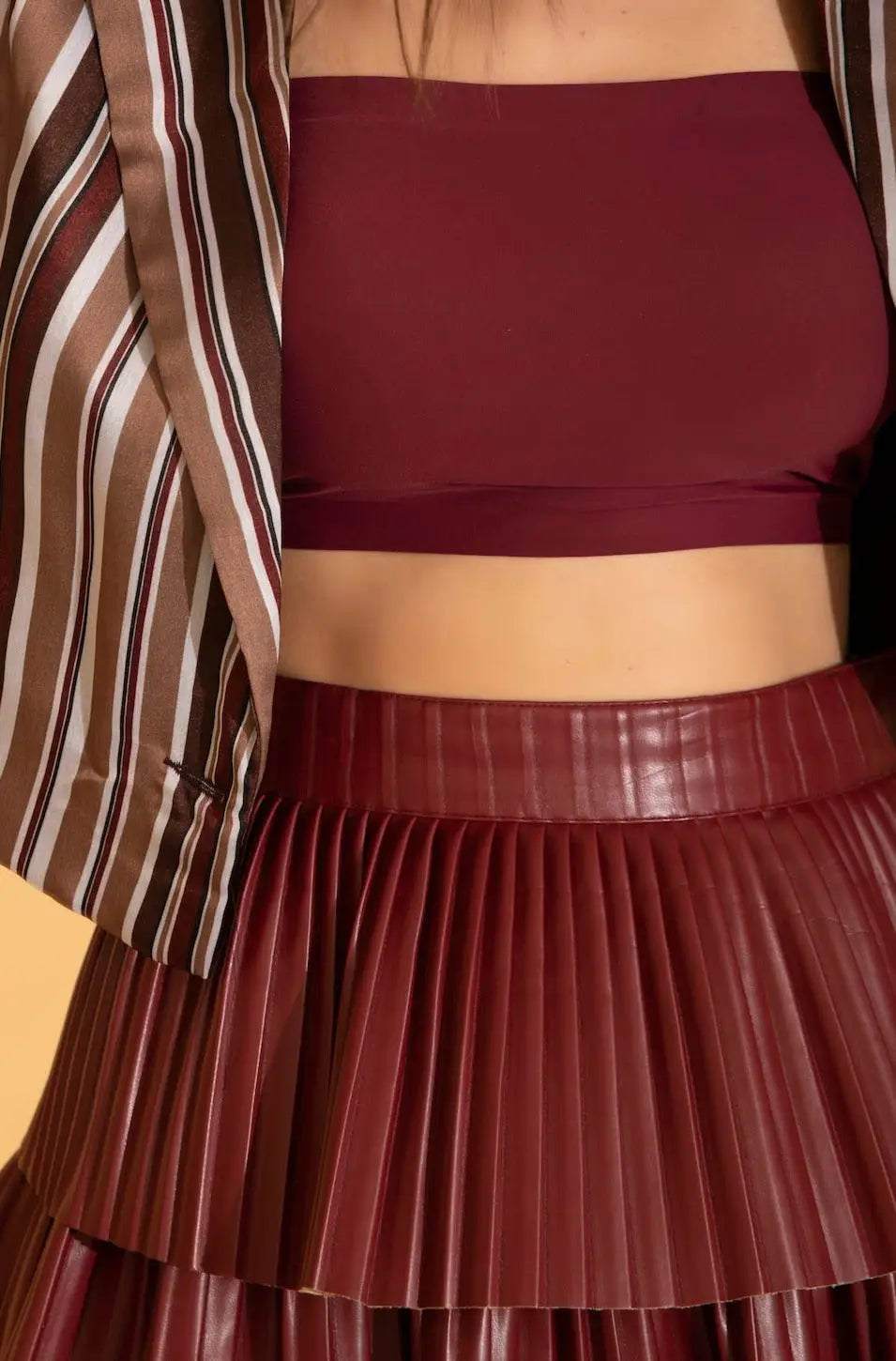 Velvet Shirt & Wine Faux Leather Skirt Co-ord Set - SET