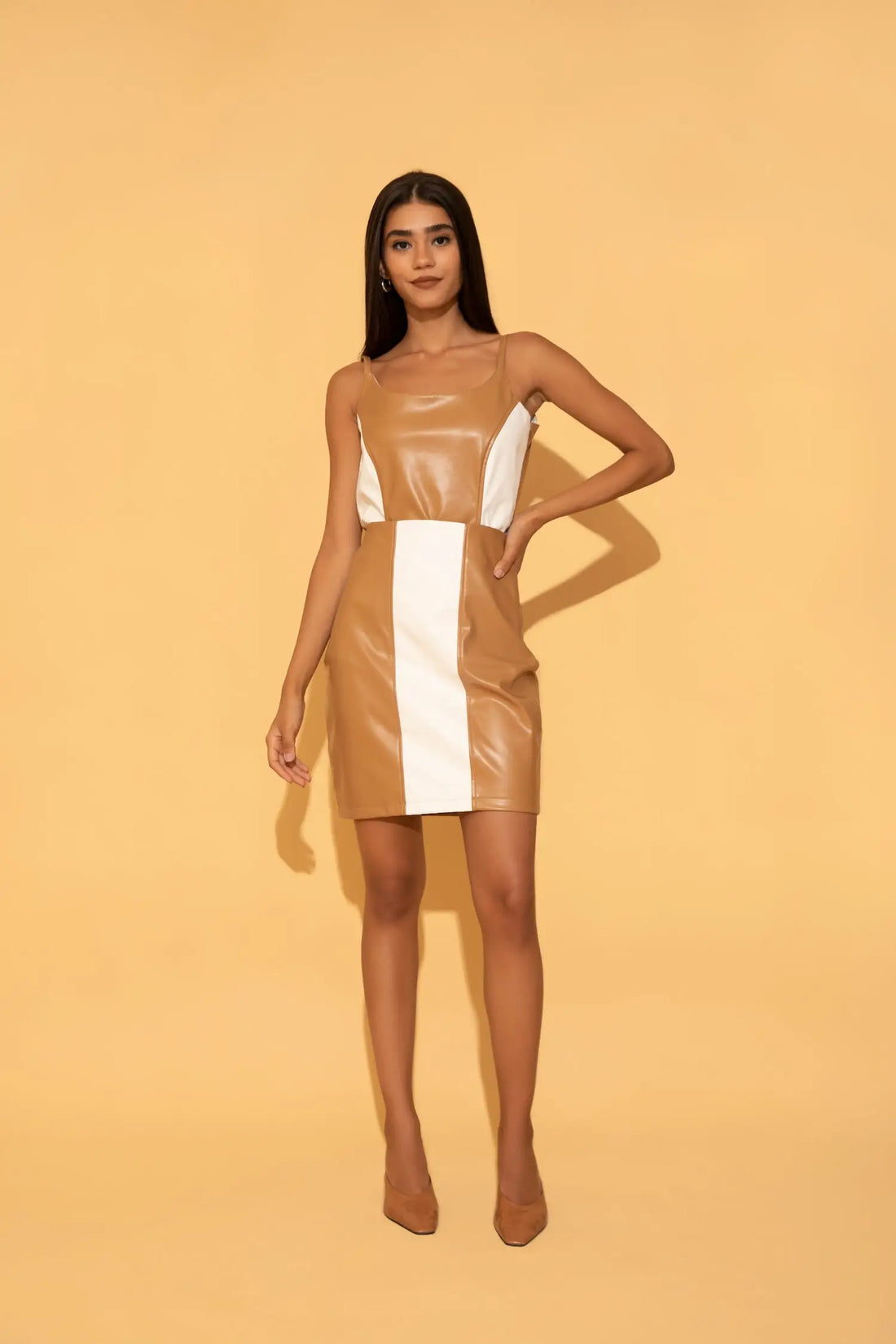 White and Tan Colour block Co-ord Set - SET