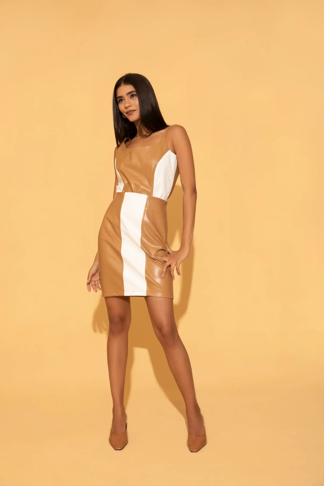 White and Tan Colour block Co-ord Set - SET