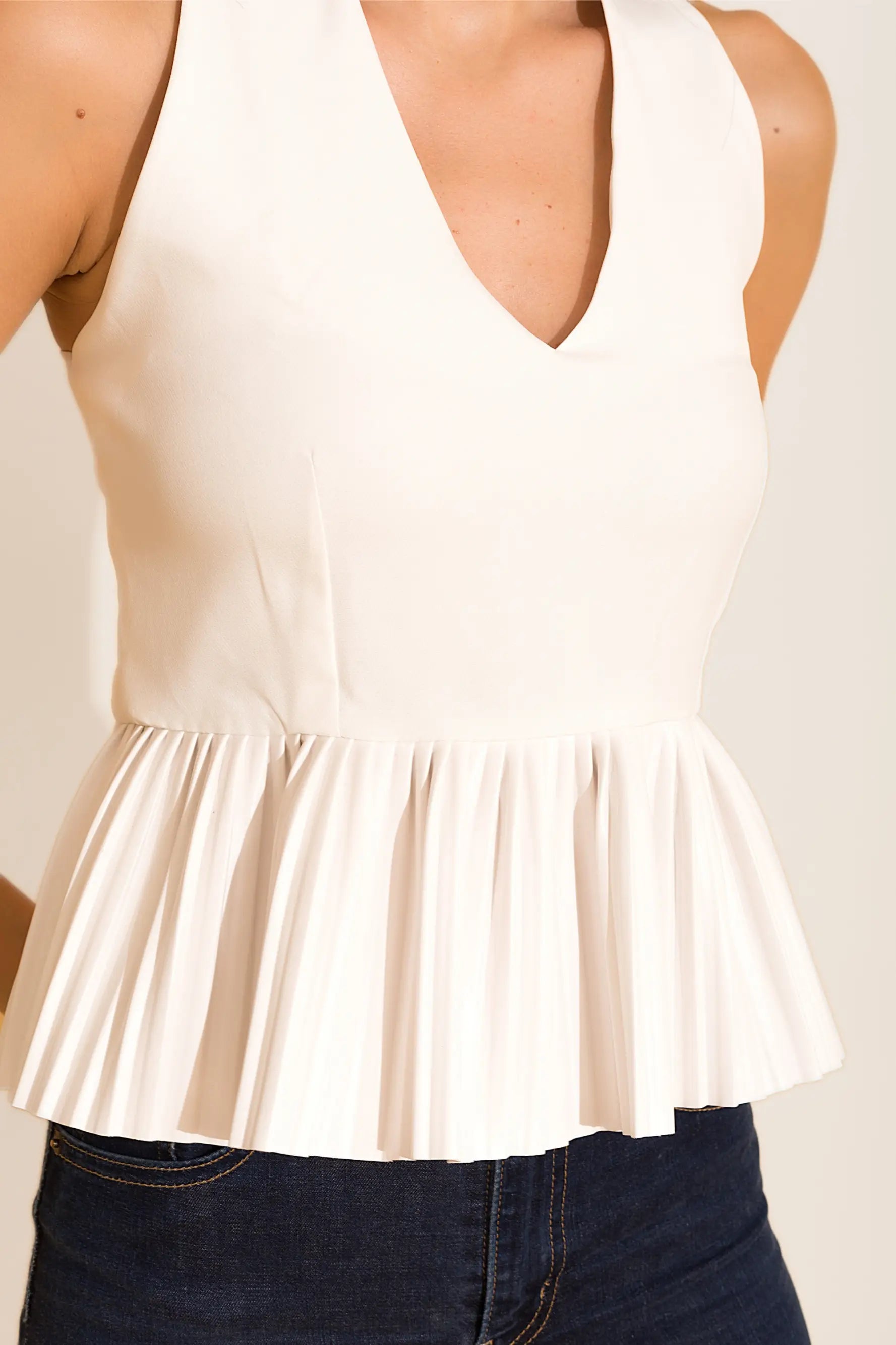 White Faux Leather Peplum Top - TOPS