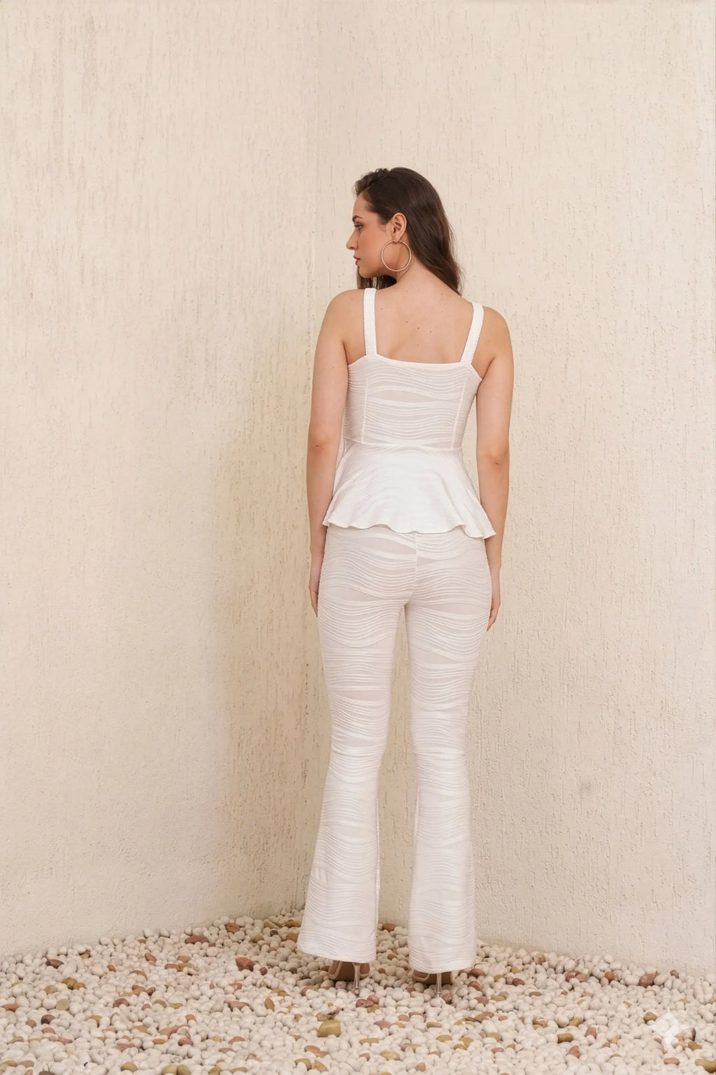 White Plissé Peplum Top - TOPS