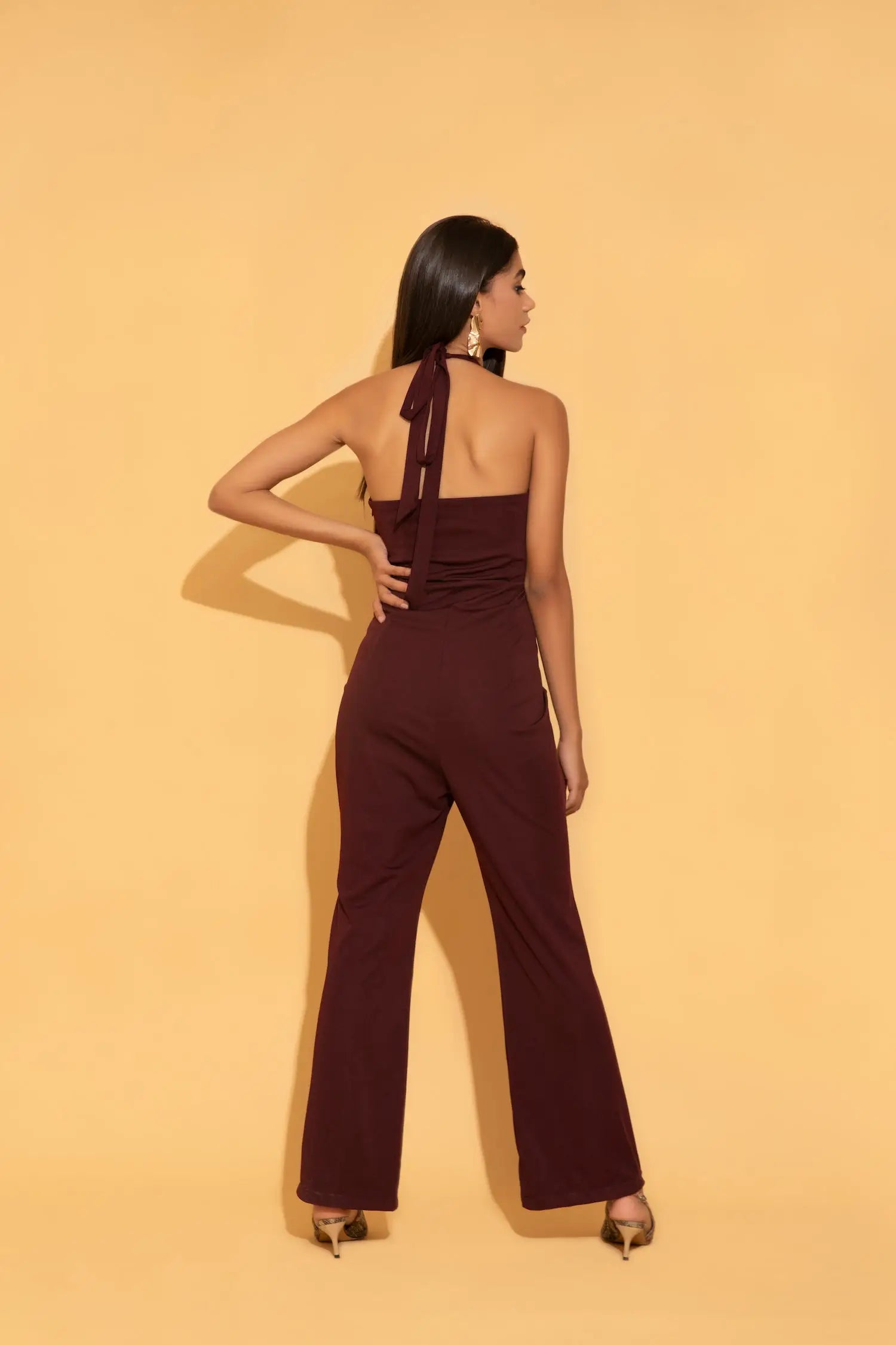 Wine Halter Jumpsuit - Jumpsuits