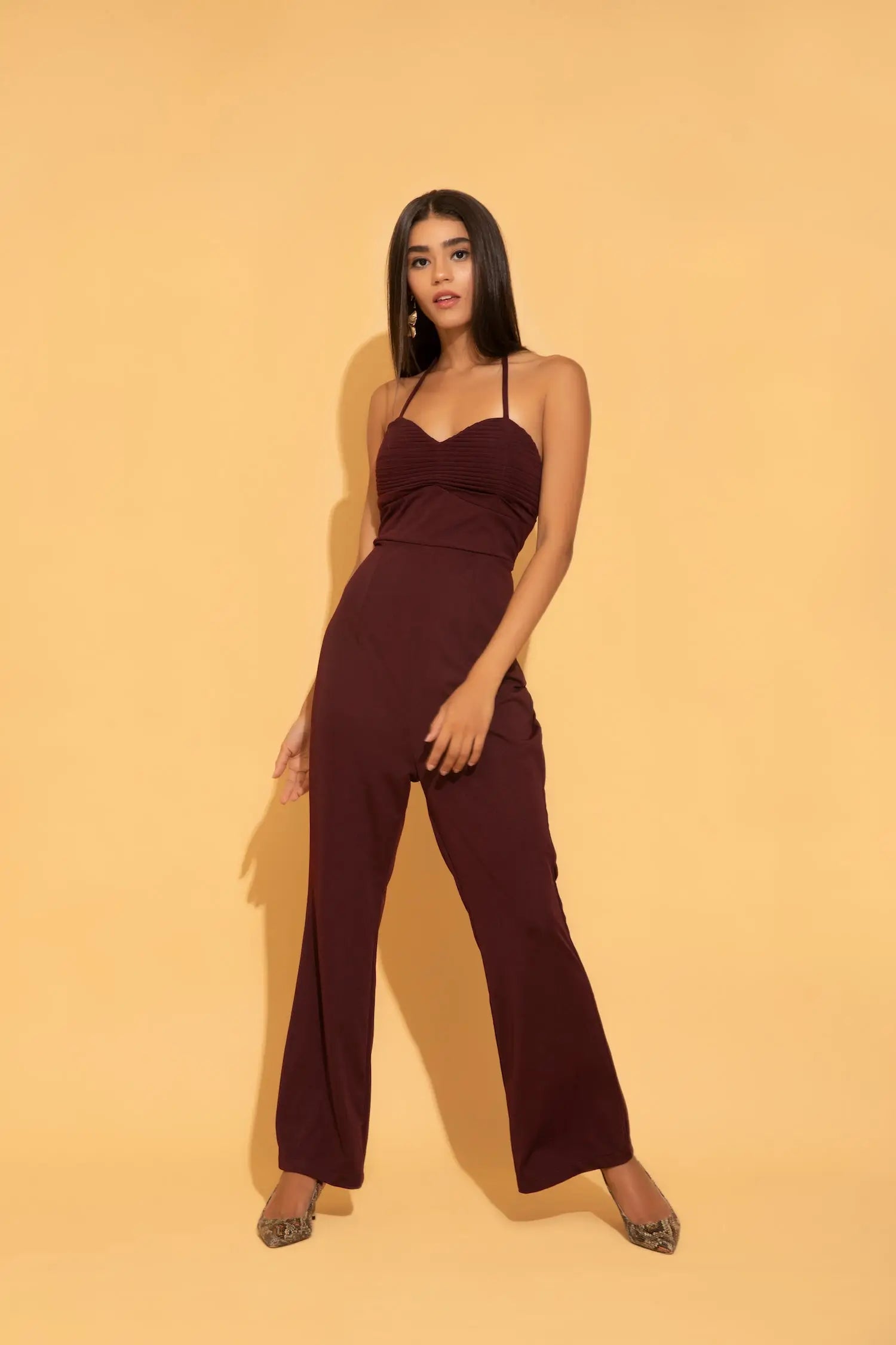 Wine Halter Jumpsuit - Jumpsuits