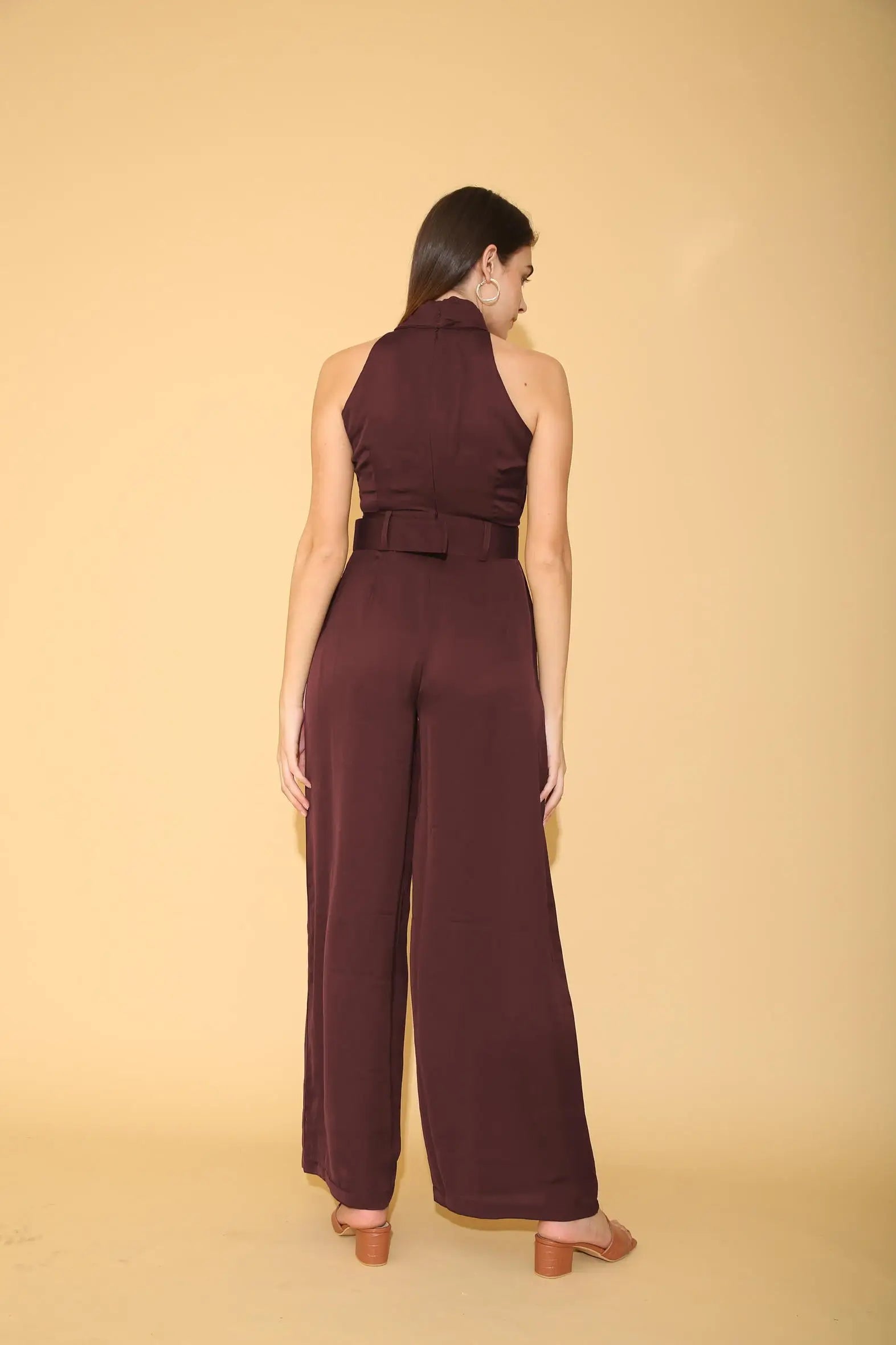 Wine Pleated Torso Jumpsuit - Jumpsuits