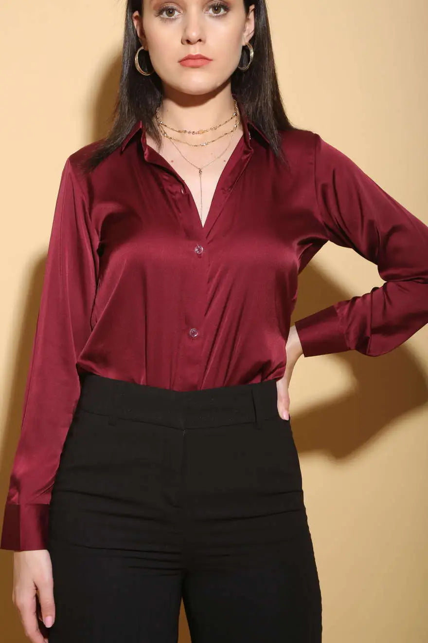 Wine Satin Formal Shirt - SHIRTS