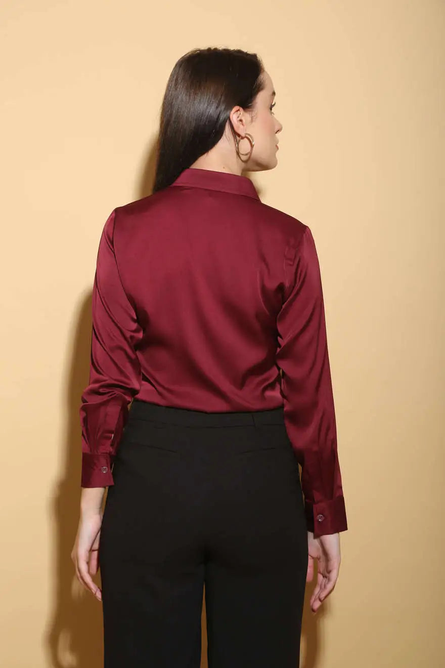 Wine Satin Formal Shirt - SHIRTS