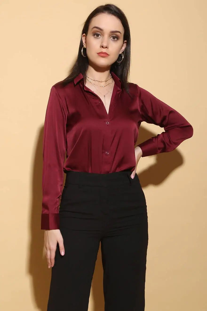 Wine Satin Formal Shirt - SHIRTS