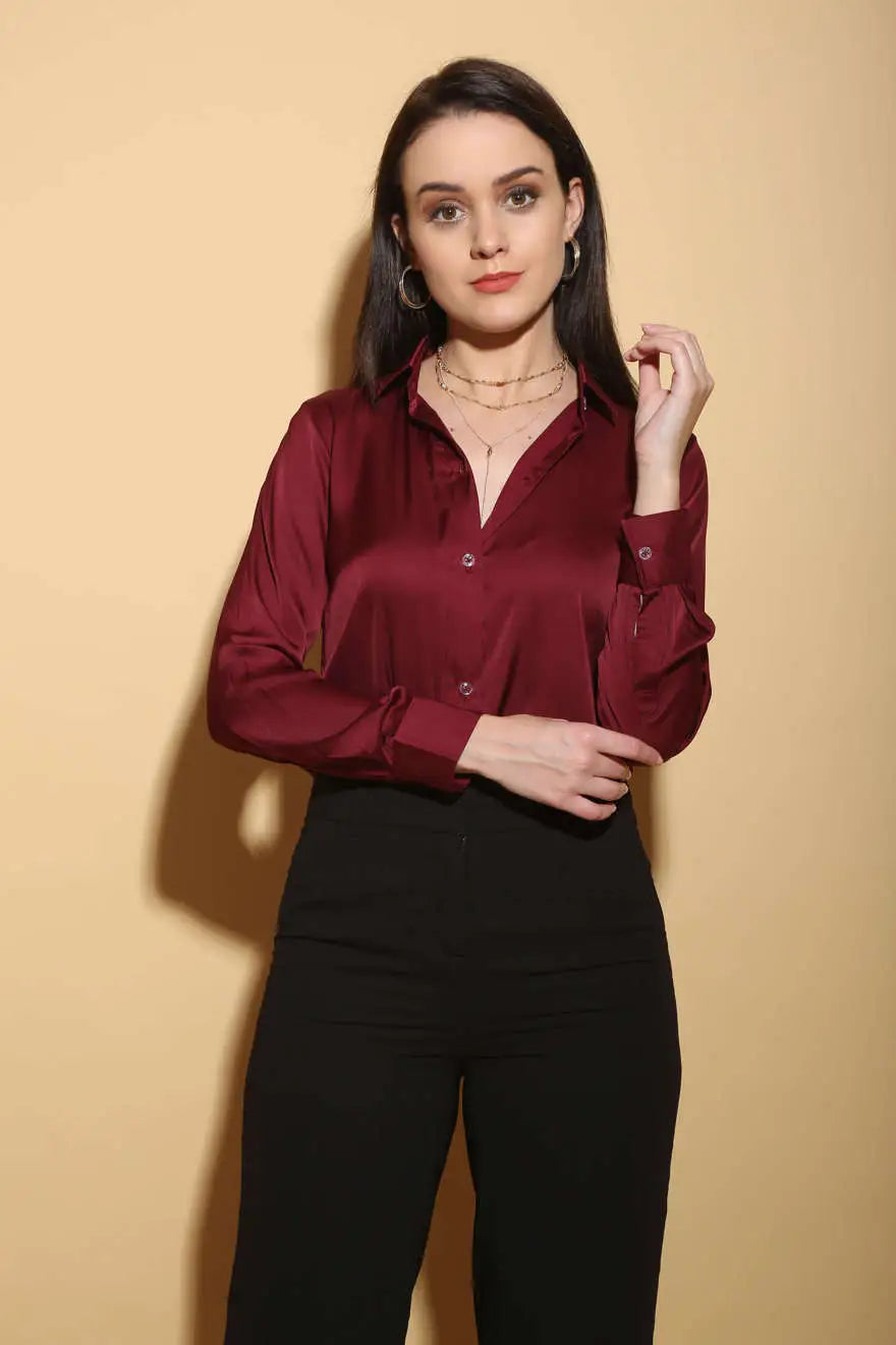 Wine Satin Formal Shirt - SHIRTS