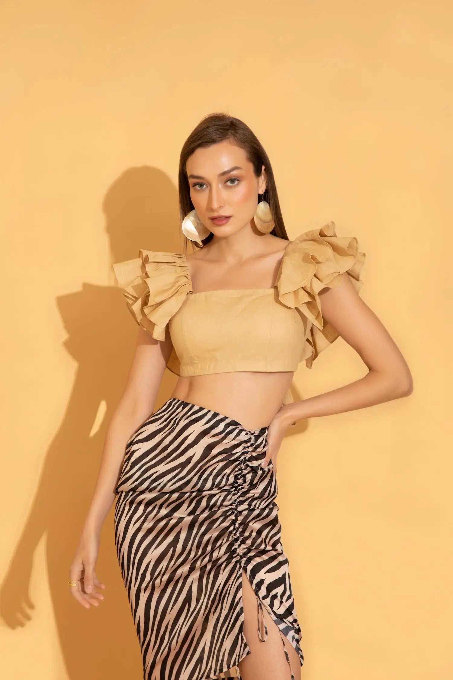 Zebra Print and Ruffle Top Co-ord Set - SET