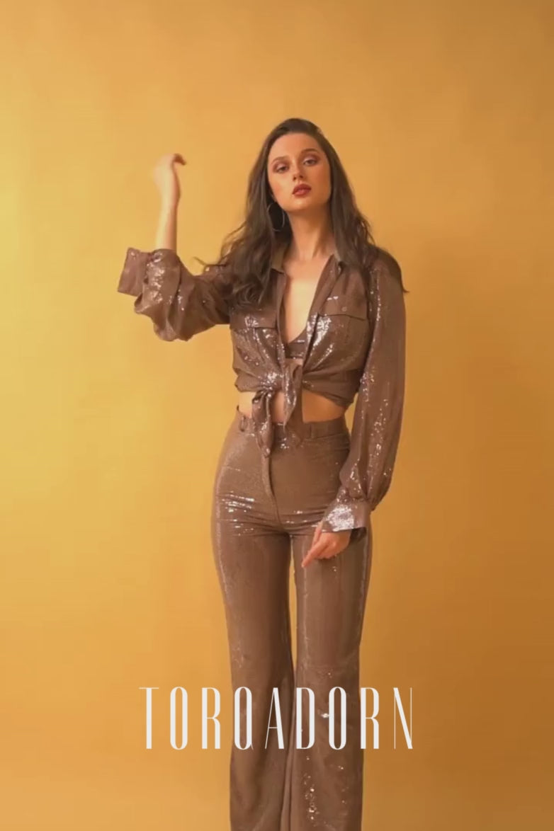 Grey Sequins Shirt and Pants Co-ord Set