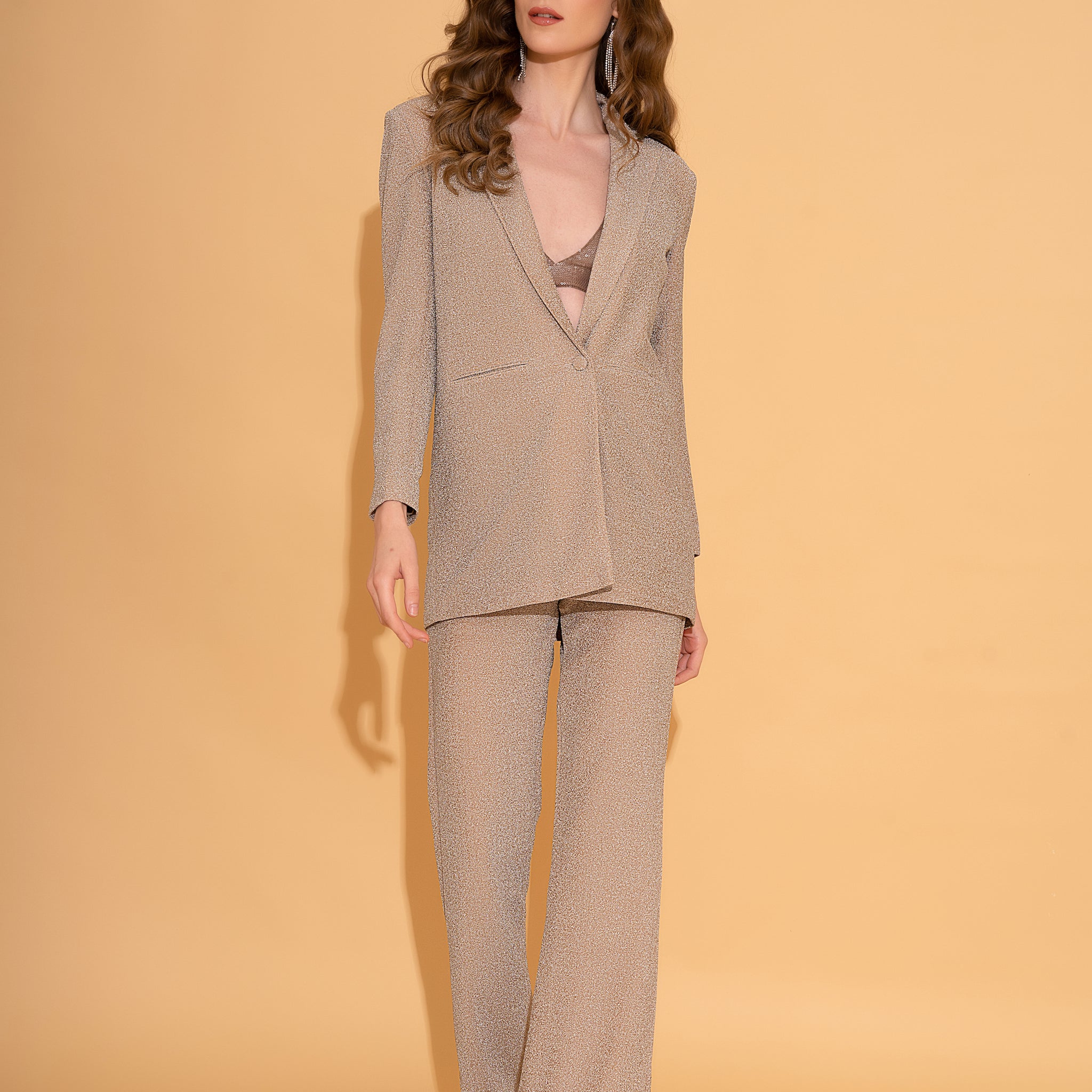 Champagne Shimmer Blazer and Pants Co-ord Set