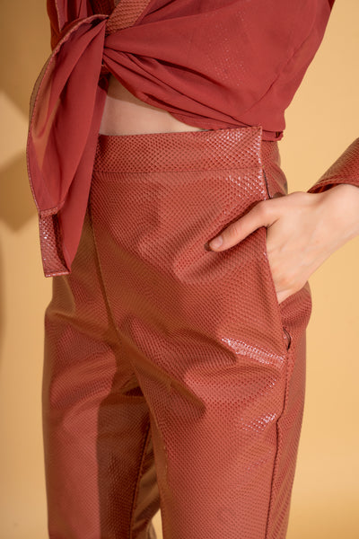 Coral Textured Leather Pants