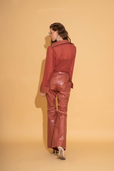 Coral Textured Leather Pants