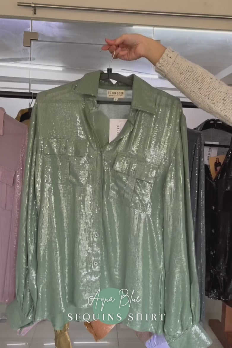 Aqua Blue Sequins Shirt