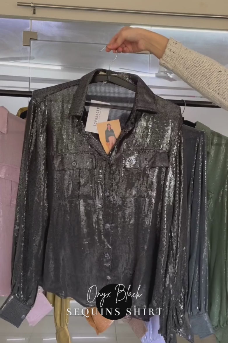 Onyx Black Sequins Shirt
