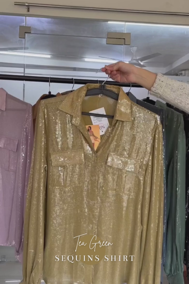 Tea Green Sequins Shirt