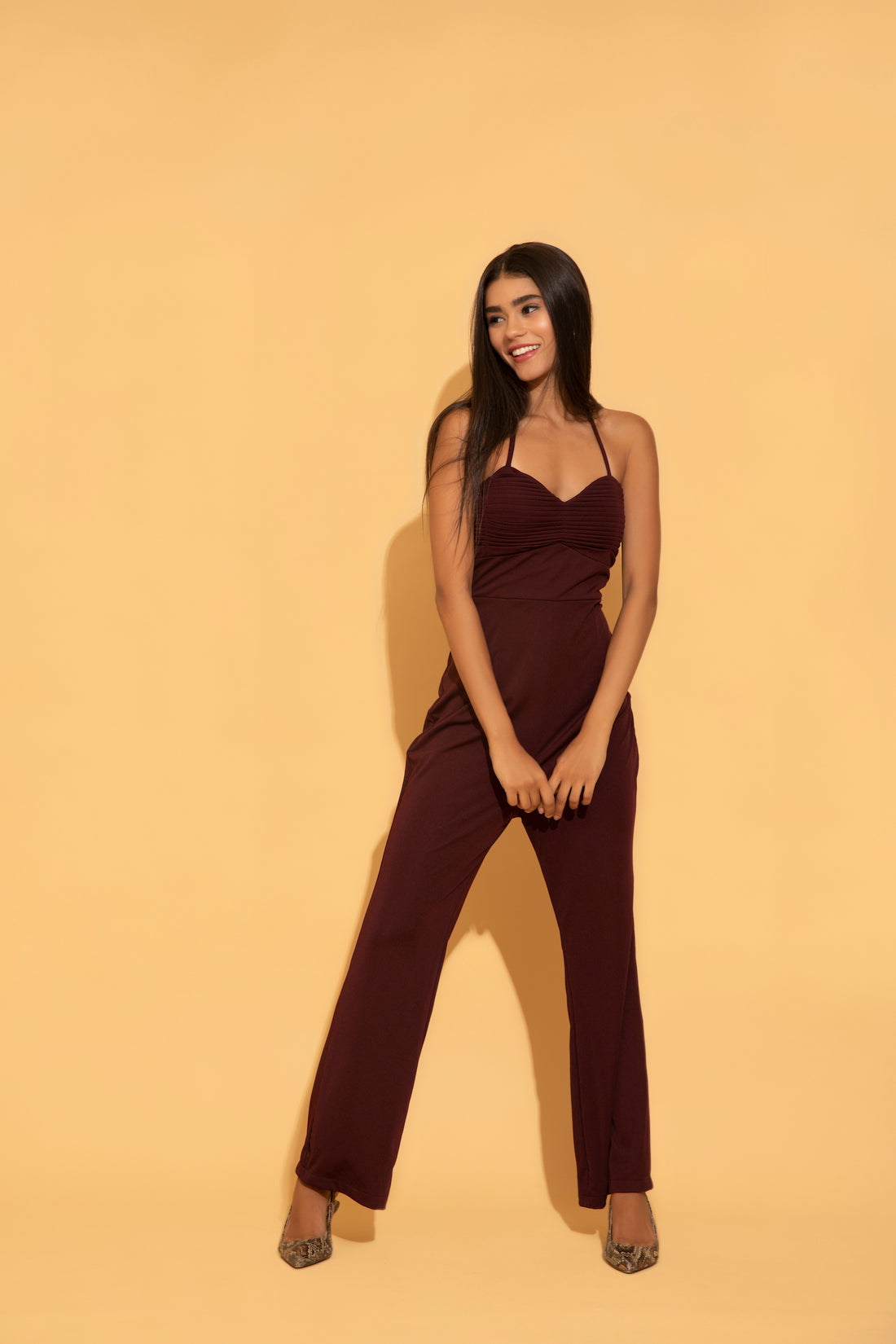 Wine Halter Jumpsuit