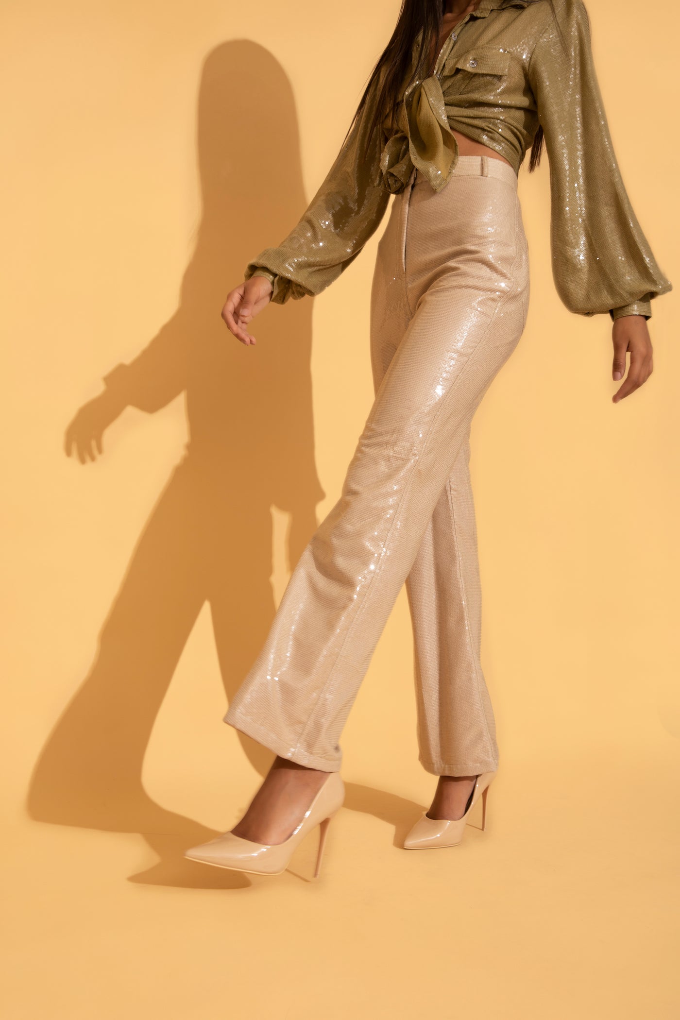 Cream coloured pants in Torqadorn's signature, high quality sequins fabric