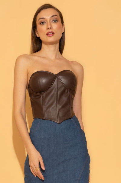 Brown Faux Leather Corset