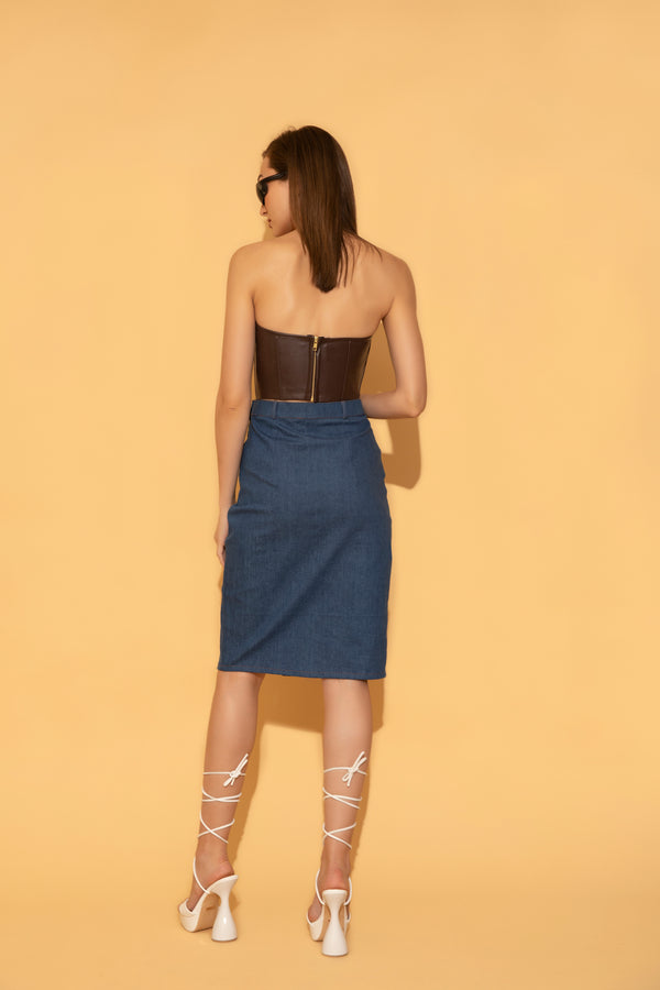 Brown Faux Leather Corset