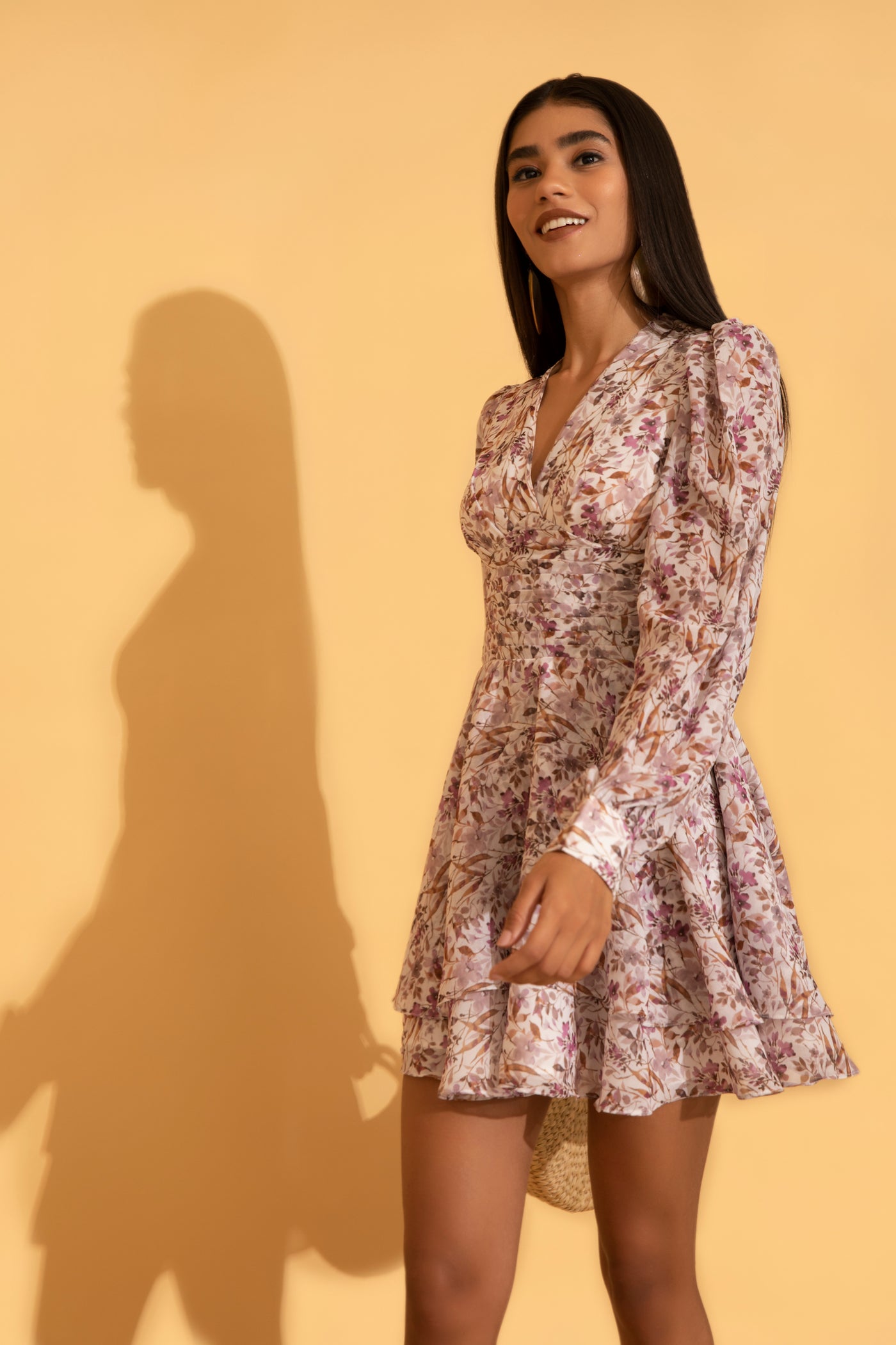 An easygoing casual floral printed ruffle dress in georgette made by Torqadorn