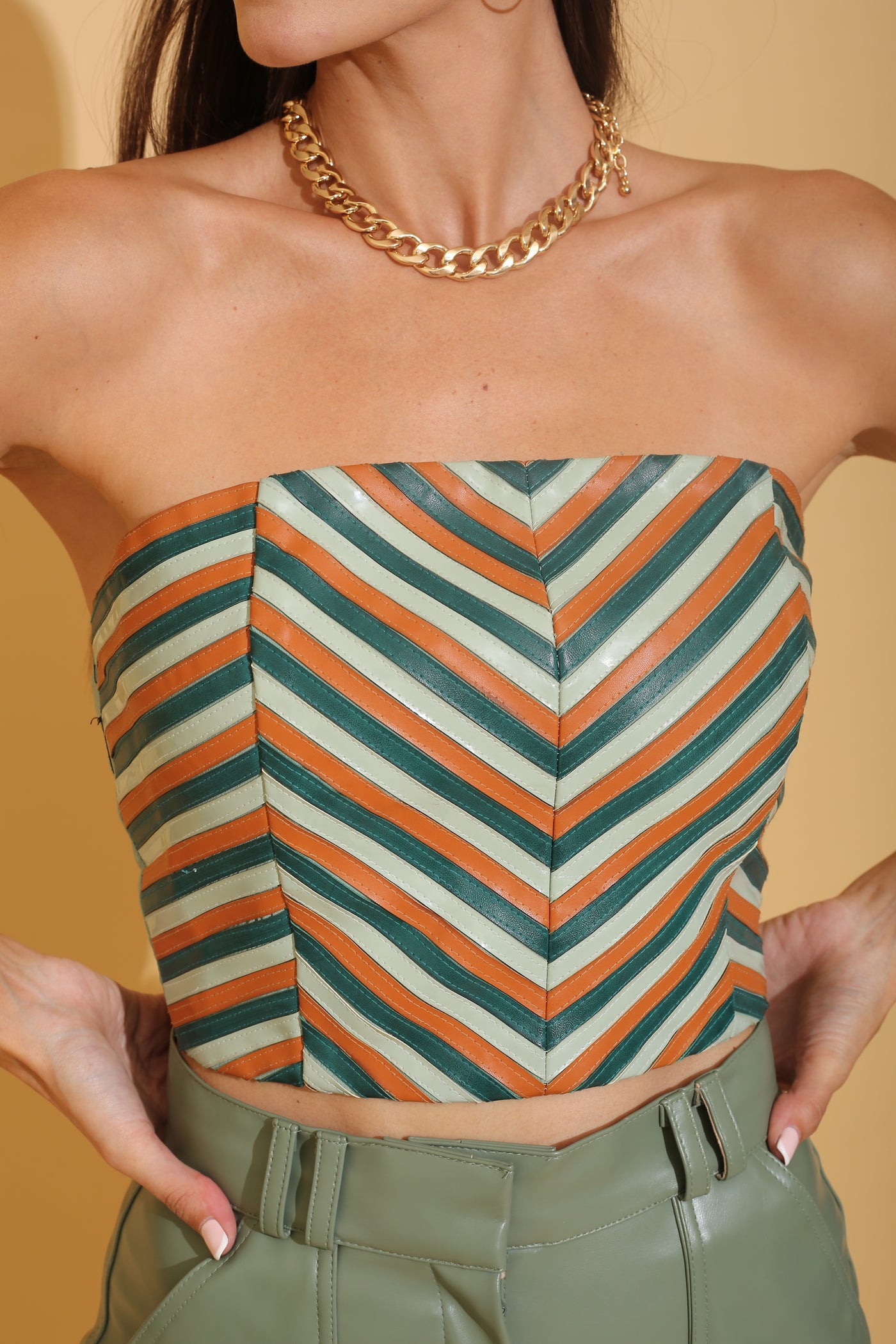 Chevron Tube Top and Sage Green Leather Co-ord Set