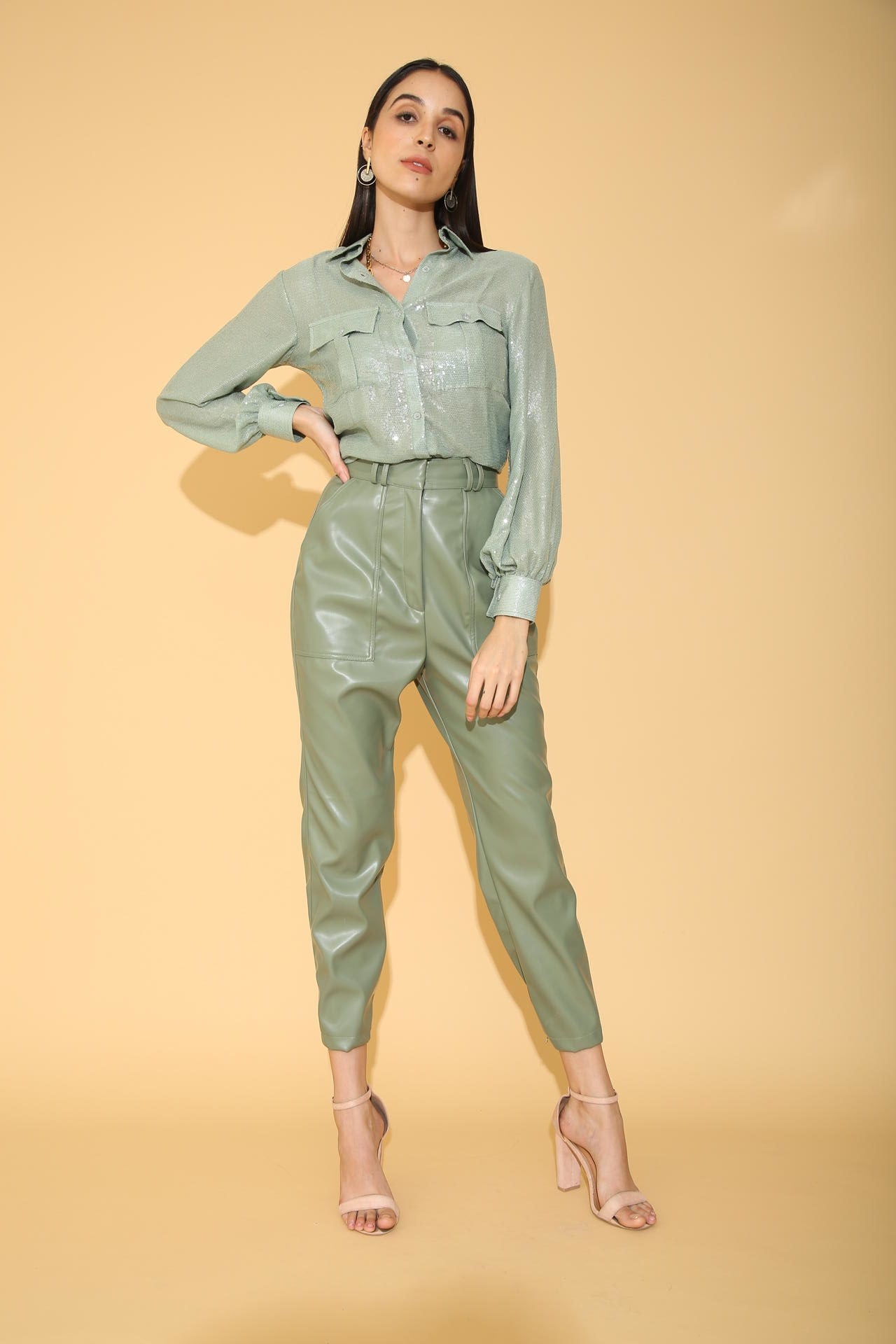 Sage Green Faux Leather Pants
