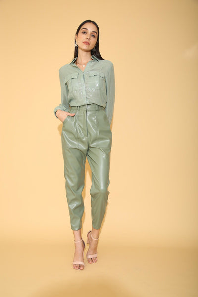 SAGE GREEN FAUX LEATHER PANTS