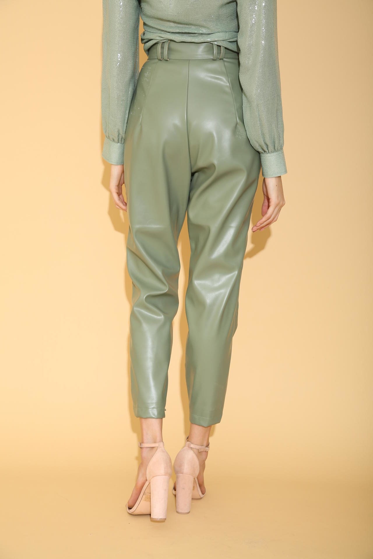 Sage Green Faux Leather Pants