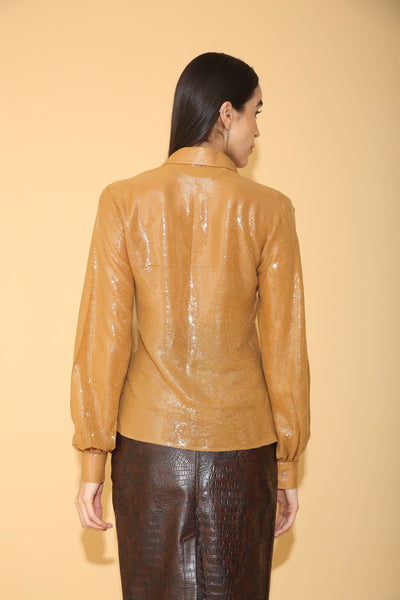 Burnt Gold Sequins Shirt & Croc Skirt Co-ord Set