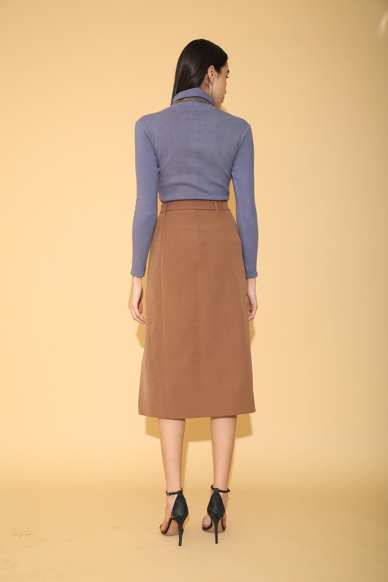 Brown Overlap Pencil Skirt